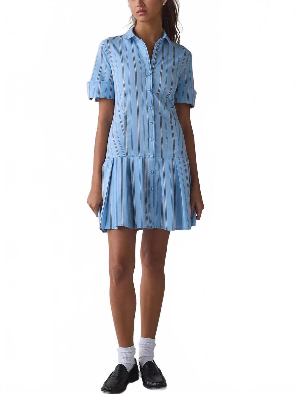 UO BDG Special Treatment Drop Waist Short Sleeve Shirt Mini Dress NWOT Blue S